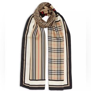 Burberry Monogram, Icon Stripe and Check Print Silk Scarf